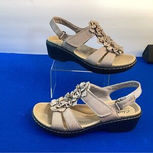 Clarks Nude Leather Wedges